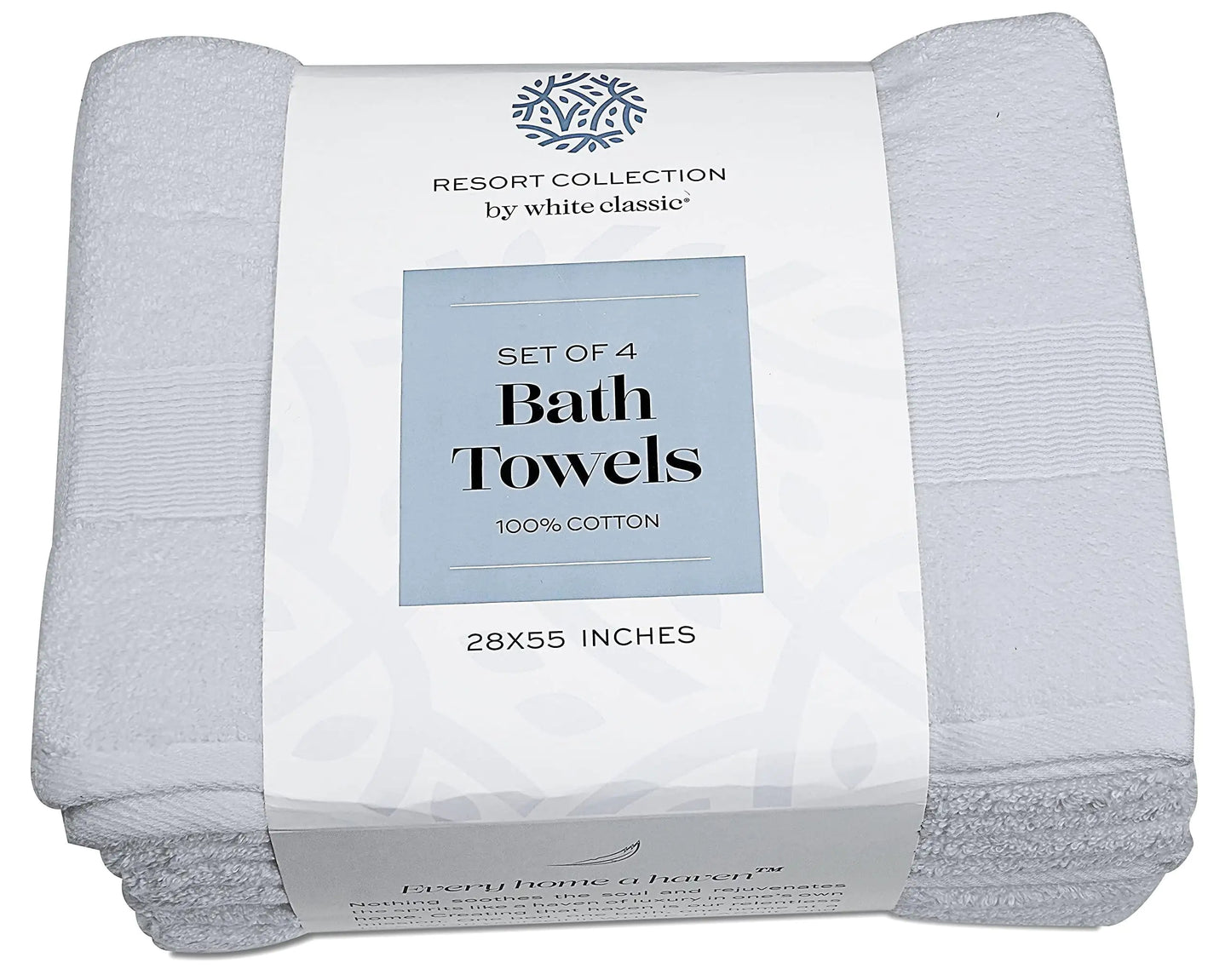 Resort Collection Soft Bath Towels 28x55 in 4 Pack WhiteLuxury Hotel Plush &