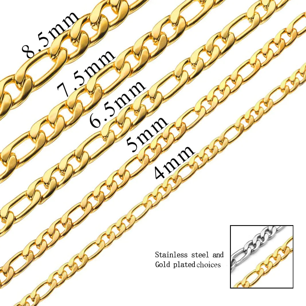 Figaro Chain Necklace Stainless Steel Real Gold Plated Chains for Men Women Jewelry Gift for Men Women 8.5mm width 24 Inches Real Gold-Plated