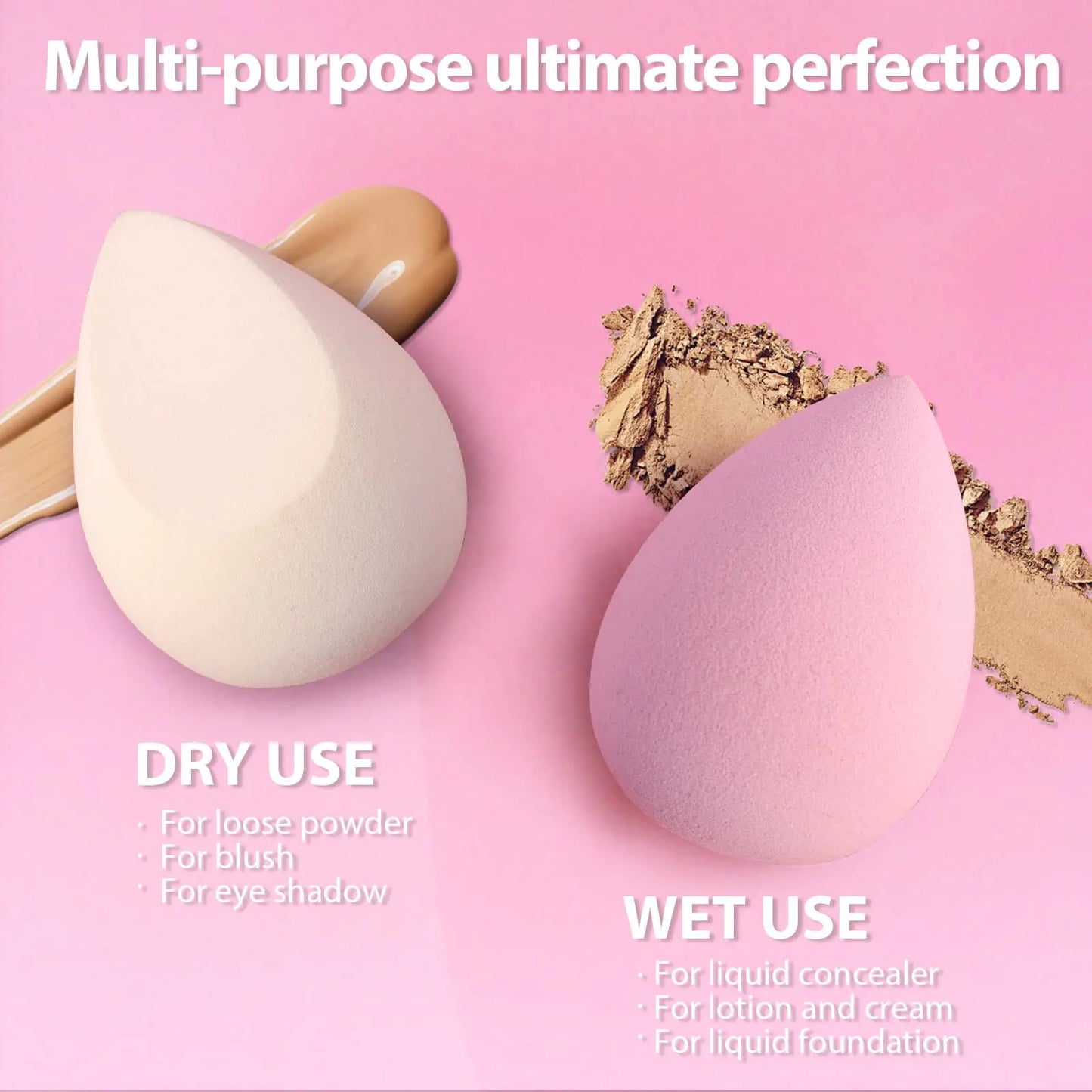 Makeup Sponge Set Foonbe Blender Sponges 7 Pcs for Liquid, Cream, and Powder, Latex Free Makeup Sponges with 1 Mini Beauty Sponge, Multi-colored Sponges for Makeup Application, Pink Gifts