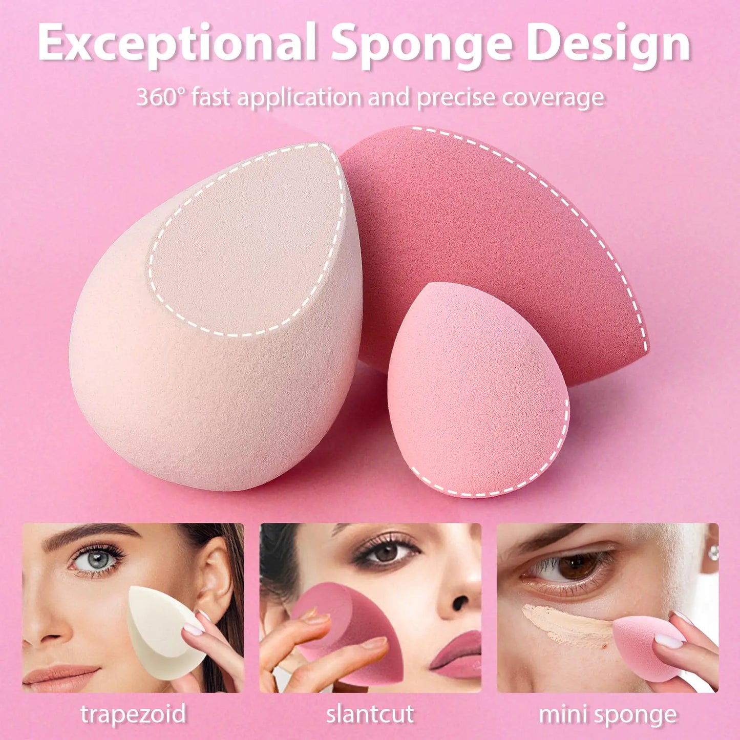 Makeup Sponge Set Foonbe Blender Sponges 7 Pcs for Liquid, Cream, and Powder, Latex Free Makeup Sponges with 1 Mini Beauty Sponge, Multi-colored Sponges for Makeup Application, Pink Gifts