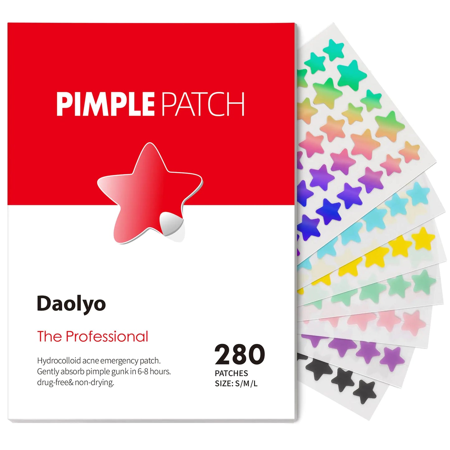 Pimple Patches for Face, 3 Size 280 Counts Acne Patches, Cute Star Pimple Patches with Salicylic Acid, Tea Tree Oil & Calendula Oil, Colorful Hydrocolloid Patches Zit Patches Pimple Stickers 280 Count (Pack of 1)